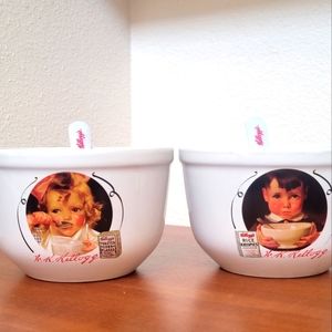 Vintage Kellogg's Rice Krispies Frosted Corn Flakes Cereal Bowl and Spoons